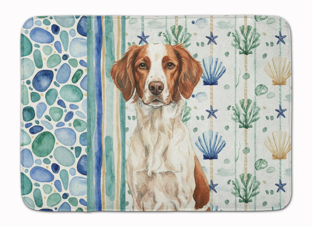 Liver and White Brittany Coastal Sea Glass Memory Foam Kitchen Mat Machine Washable Anti-Fatigue Cushion Comfort Bath or Kitchen Rug