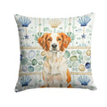 Orange and White Brittany Coastal Sea Glass Decorative Throw Pillow 14x14 Indoor Outdoor Accent Cushion, Fabric Cover with Insert for Sofa, Bed, Porch & Living Room