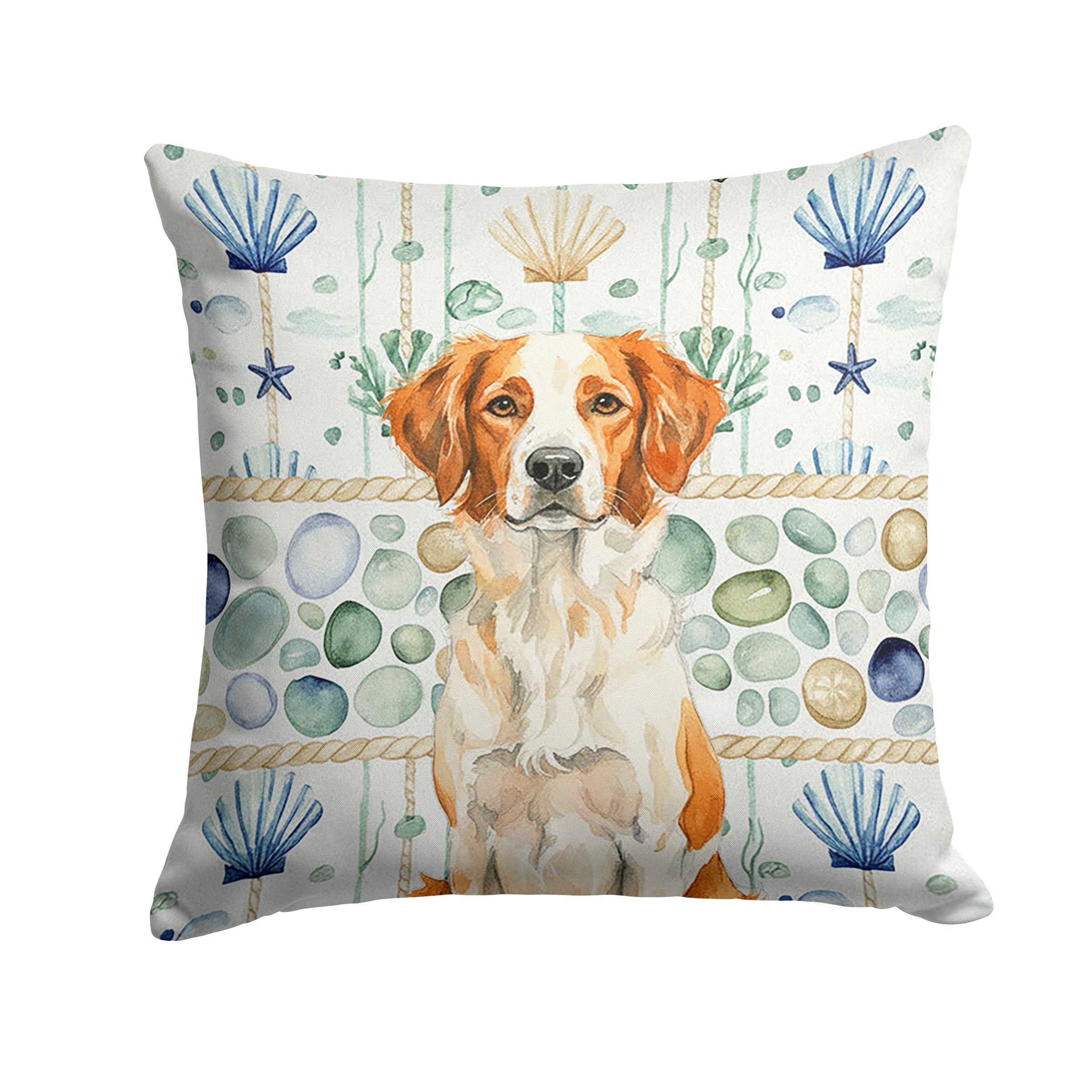 Orange and White Brittany Coastal Sea Glass Decorative Throw Pillow 18x18 Indoor Outdoor Accent Cushion, Fabric Cover with Insert for Sofa, Bed, Porch & Living Room