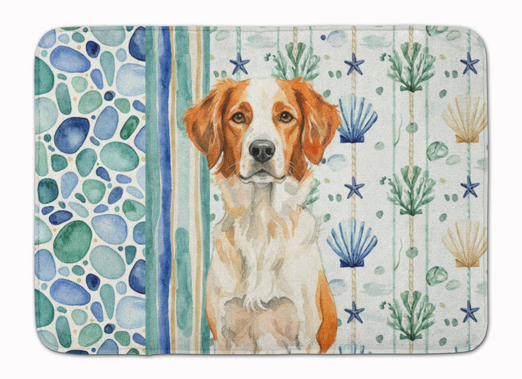Orange and White Brittany Coastal Sea Glass Memory Foam Kitchen Mat Machine Washable Anti-Fatigue Cushion Comfort Bath or Kitchen Rug