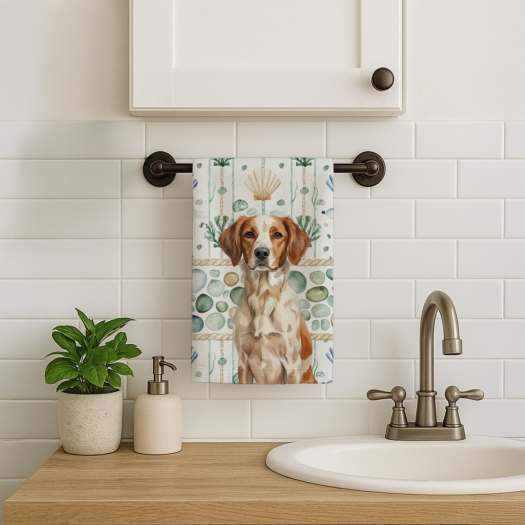 Roan Brittany Coastal Sea Glass Kitchen Towel Velour Plush Front and Cotton Loop Back Machine Washable
