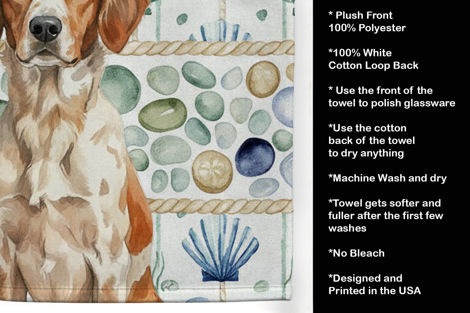 Roan Brittany Coastal Sea Glass Kitchen Towel Velour Plush Front and Cotton Loop Back Machine Washable