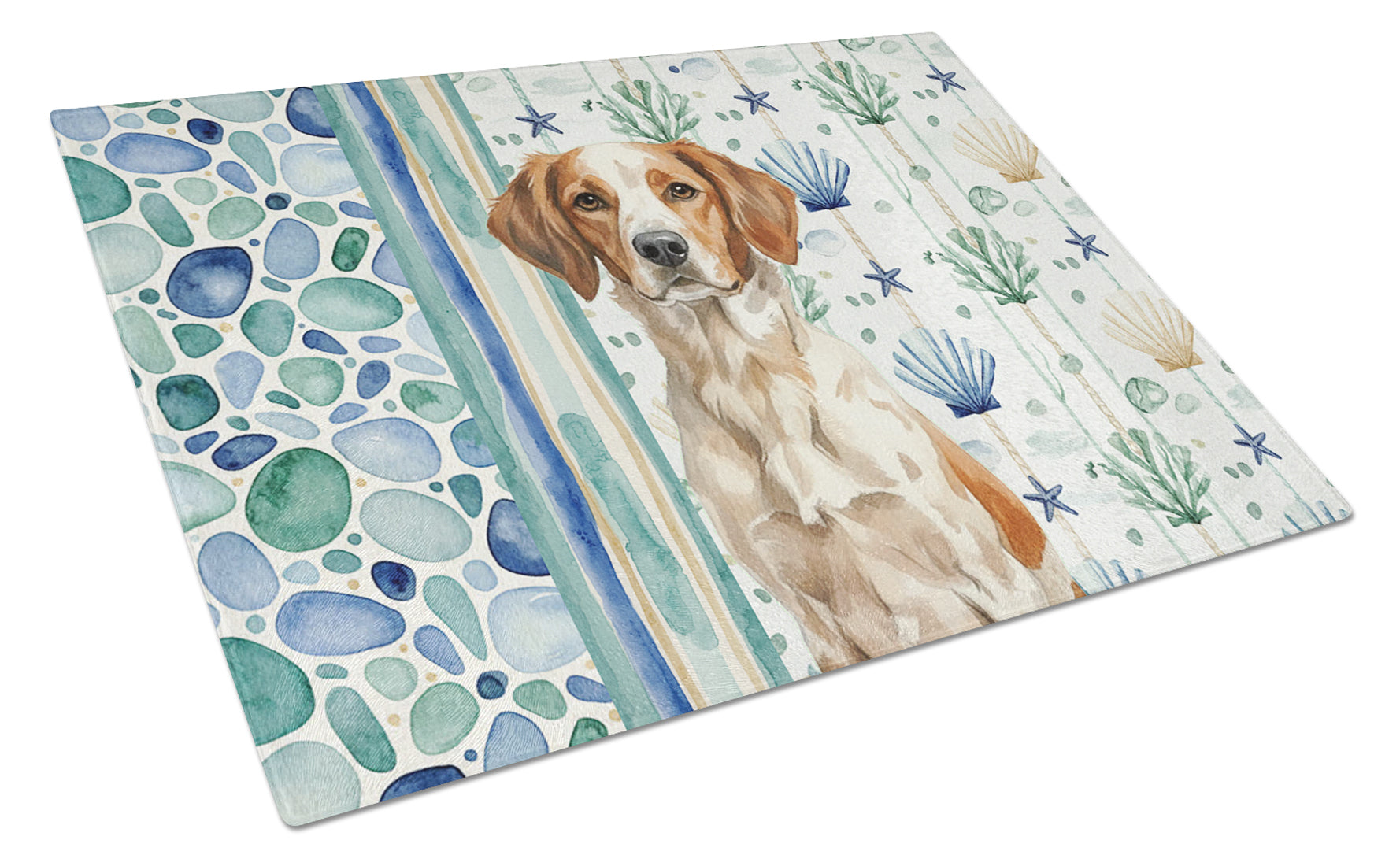 Roan Brittany Coastal Sea Glass Cutting Board Tempered Glass Kitchen Cutting Surface, Heat Resistant Chopping, Non-Slip Feet, Food Prep & Serving