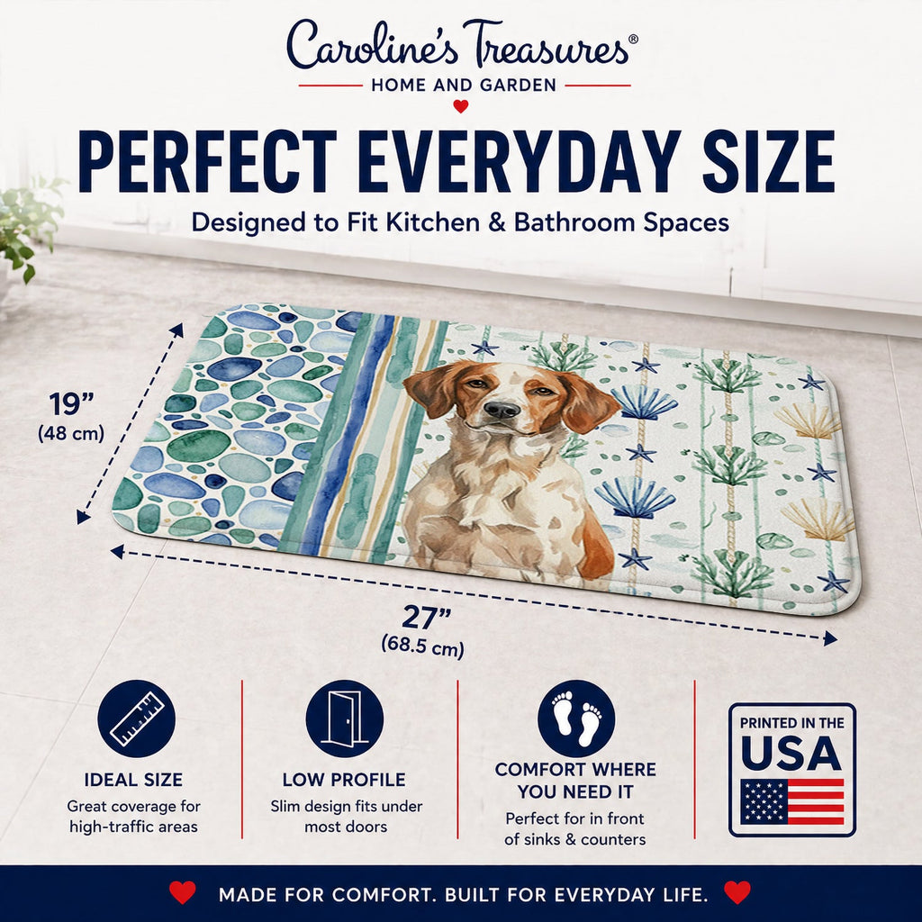 Roan Brittany Coastal Sea Glass Memory Foam Kitchen Mat Machine Washable Anti-Fatigue Cushion Comfort Bath or Kitchen Rug