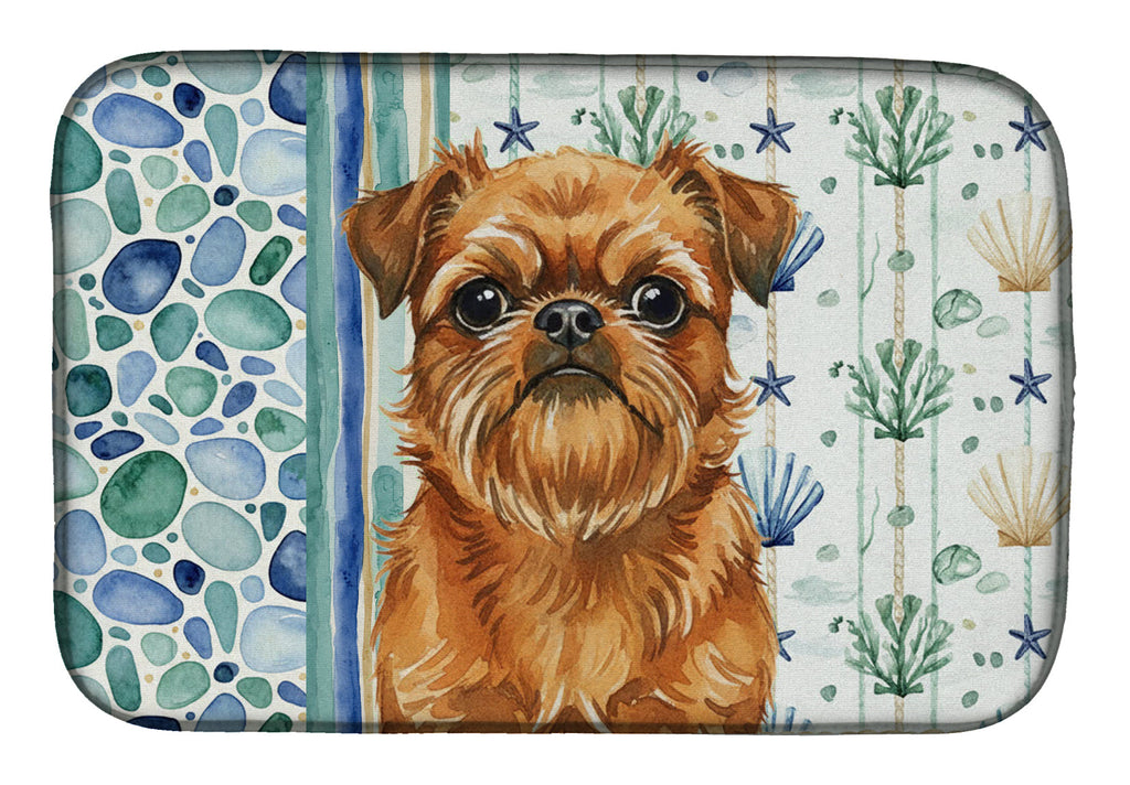 Belge Brussels Griffon Coastal Sea Glass Dish Drying Mat Absorbent Dish Drying Mat Pad for Kitchen Counter Dish Drainer Mat for Countertop, 14 x 21", Multicolor