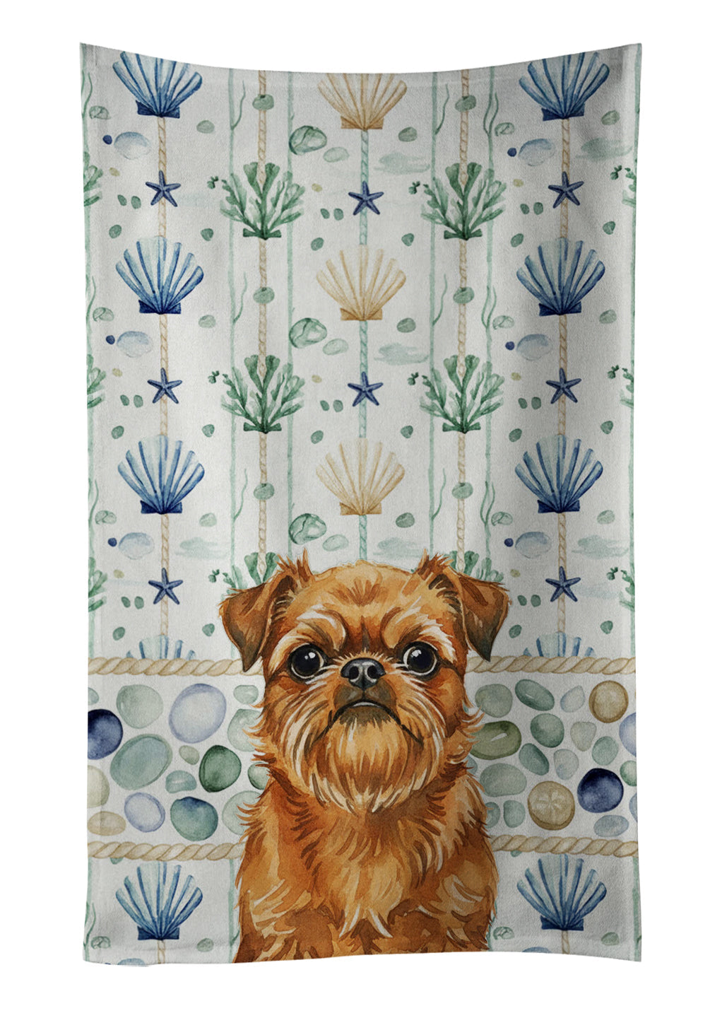 Belge Brussels Griffon Coastal Sea Glass Kitchen Towel Velour Plush Front and Cotton Loop Back Machine Washable