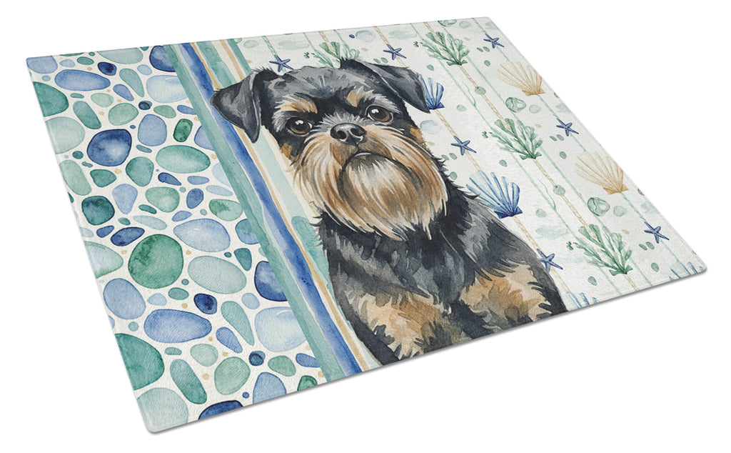 Black and Tan Brussels Griffon Coastal Sea Glass Cutting Board Tempered Glass Kitchen Cutting Surface, Heat Resistant Chopping, Non-Slip Feet, Food Prep & Serving