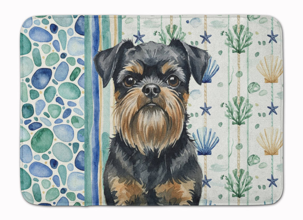 Black and Tan Brussels Griffon Coastal Sea Glass Memory Foam Kitchen Mat Machine Washable Anti-Fatigue Cushion Comfort Bath or Kitchen Rug