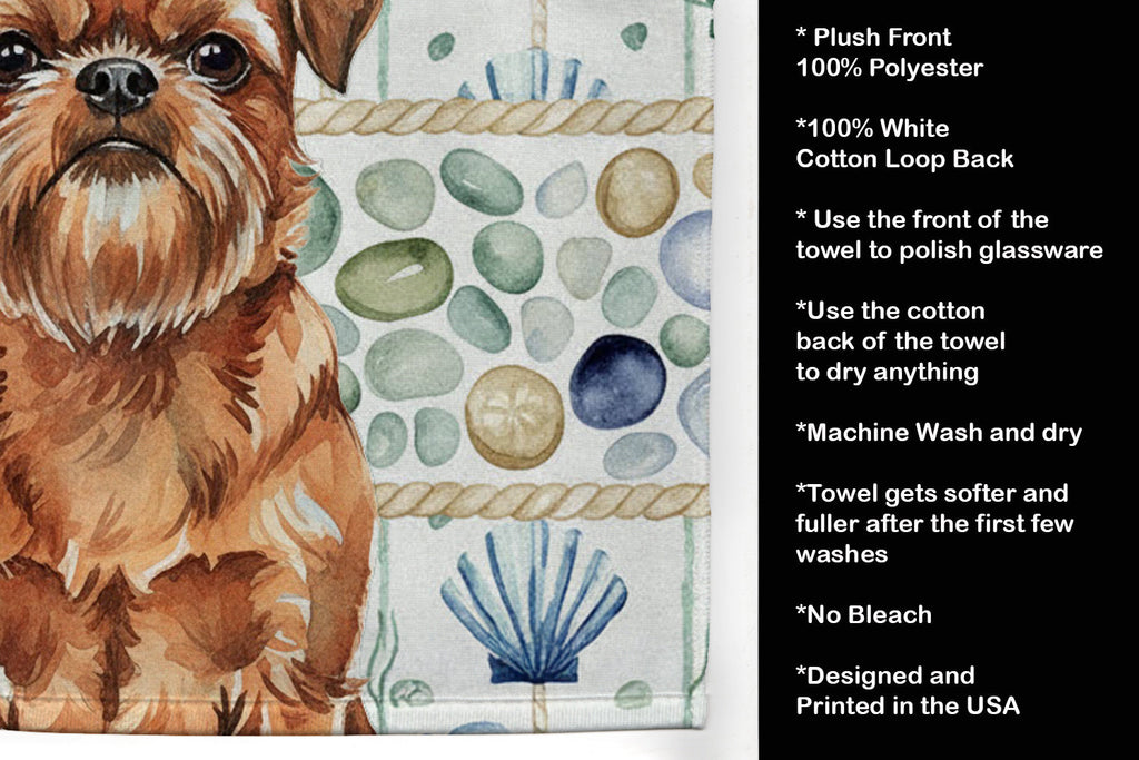 Red Brussels Griffon Coastal Sea Glass Kitchen Towel Velour Plush Front and Cotton Loop Back Machine Washable