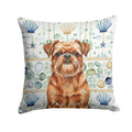 Red Brussels Griffon Coastal Sea Glass Decorative Throw Pillow 14x14 Indoor Outdoor Accent Cushion, Fabric Cover with Insert for Sofa, Bed, Porch & Living Room
