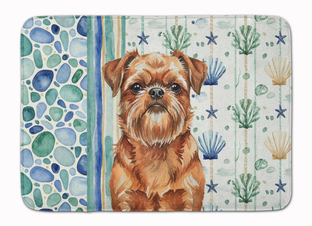 Red Brussels Griffon Coastal Sea Glass Memory Foam Kitchen Mat Machine Washable Anti-Fatigue Cushion Comfort Bath or Kitchen Rug