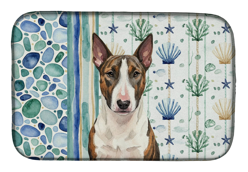 Brindle and White Bull Terrier Coastal Sea Glass Dish Drying Mat Absorbent Dish Drying Mat Pad for Kitchen Counter Dish Drainer Mat for Countertop, 14 x 21", Multicolor