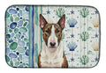 Brindle and White Bull Terrier Coastal Sea Glass Dish Drying Mat Absorbent Dish Drying Mat Pad for Kitchen Counter Dish Drainer Mat for Countertop, 14 x 21", Multicolor