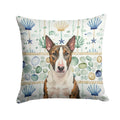 Brindle and White Bull Terrier Coastal Sea Glass Decorative Throw Pillow 18x18 Indoor Outdoor Accent Cushion, Fabric Cover with Insert for Sofa, Bed, Porch & Living Room