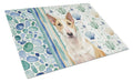 Fawn and White Bull Terrier Coastal Sea Glass Cutting Board Tempered Glass Kitchen Cutting Surface, Heat Resistant Chopping, Non-Slip Feet, Food Prep & Serving