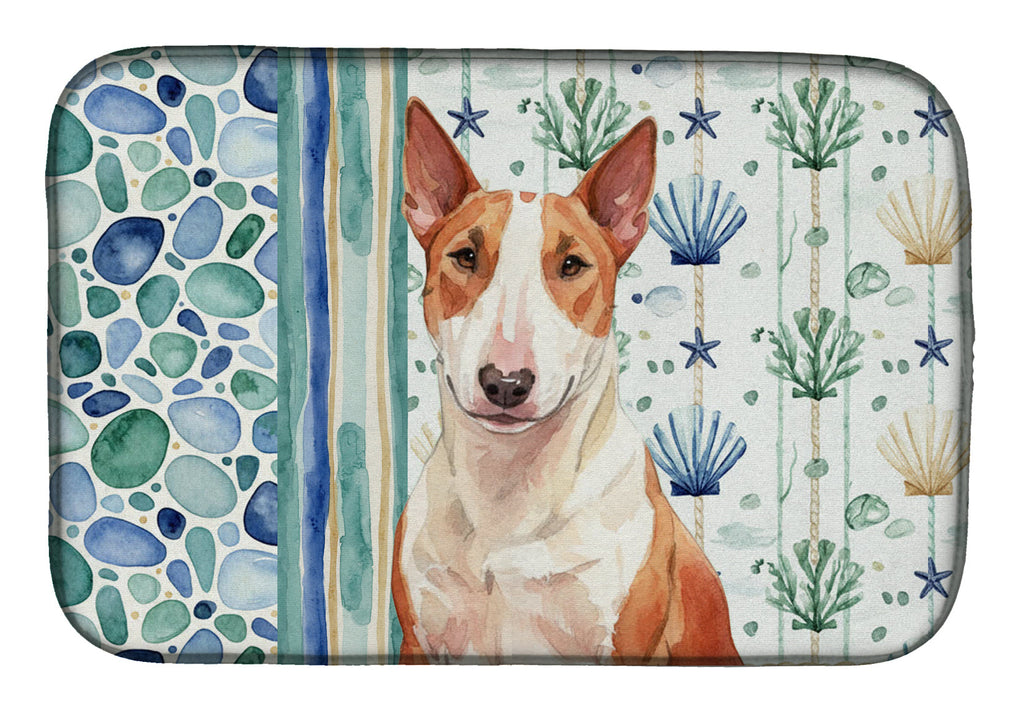 Red and White Bull Terrier Coastal Sea Glass Dish Drying Mat Absorbent Dish Drying Mat Pad for Kitchen Counter Dish Drainer Mat for Countertop, 14 x 21", Multicolor
