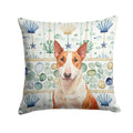 Red and White Bull Terrier Coastal Sea Glass Decorative Throw Pillow 14x14 Indoor Outdoor Accent Cushion, Fabric Cover with Insert for Sofa, Bed, Porch & Living Room