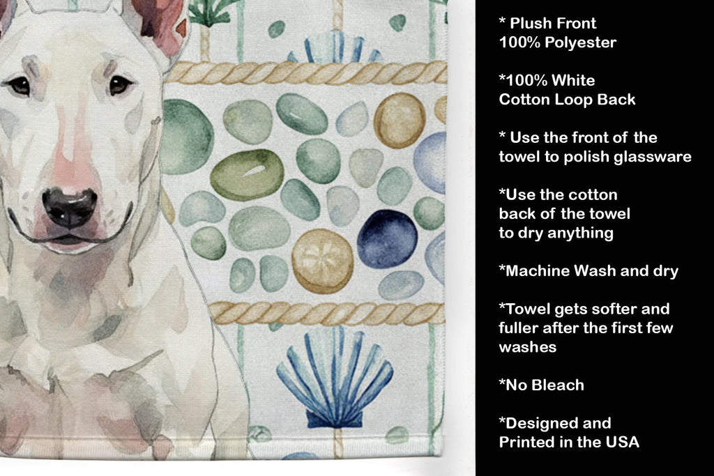 White Bull Terrier Coastal Sea Glass Kitchen Towel Velour Plush Front and Cotton Loop Back Machine Washable