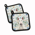 White Bull Terrier Coastal Sea Glass Pot Holder Set of 2 Heat Resistant Quilted Hot Pads 7.5 x 7.5 Inch, Insulated Kitchen Trivets for Cooking & Baking