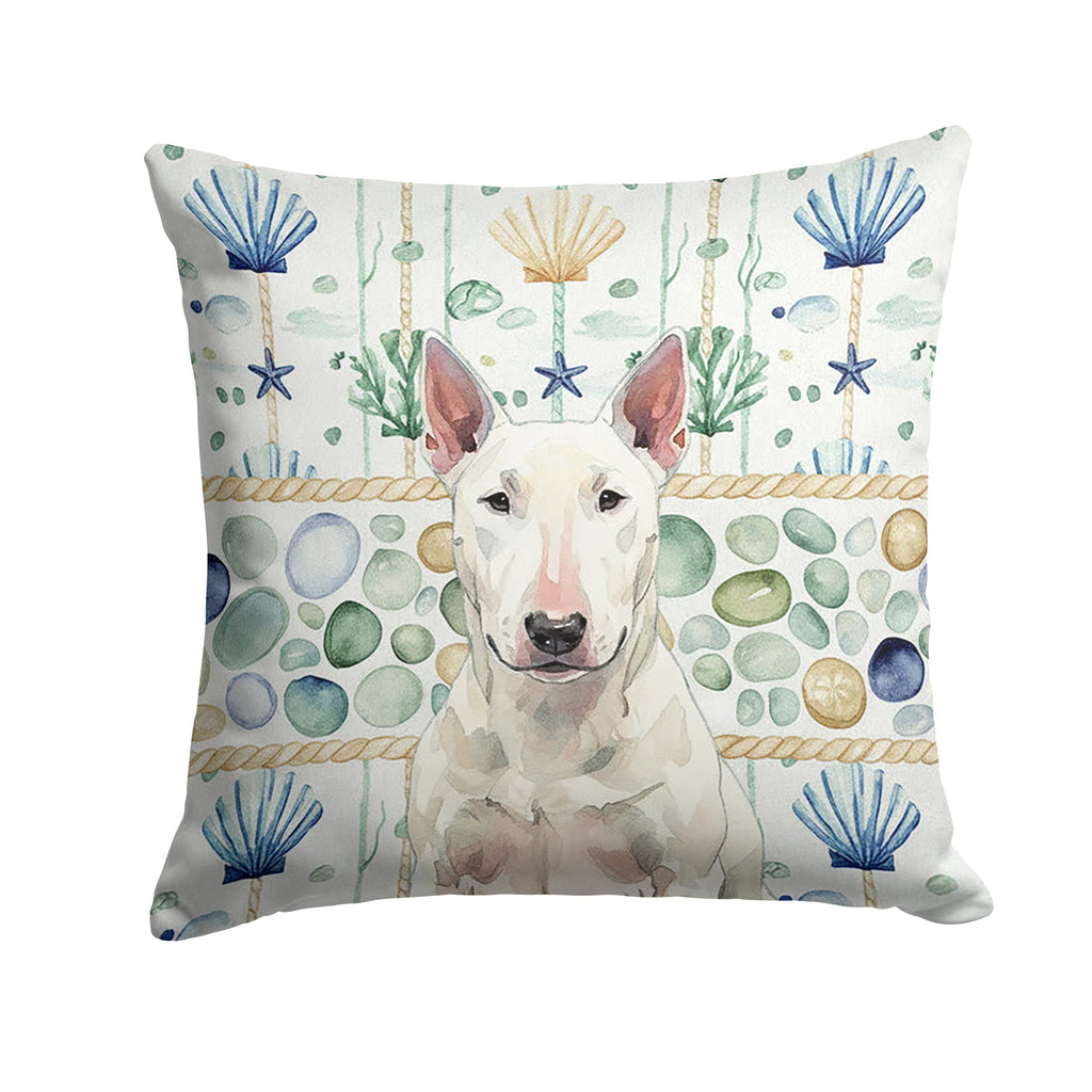 White Bull Terrier Coastal Sea Glass Decorative Throw Pillow 14x14 Indoor Outdoor Accent Cushion, Fabric Cover with Insert for Sofa, Bed, Porch & Living Room