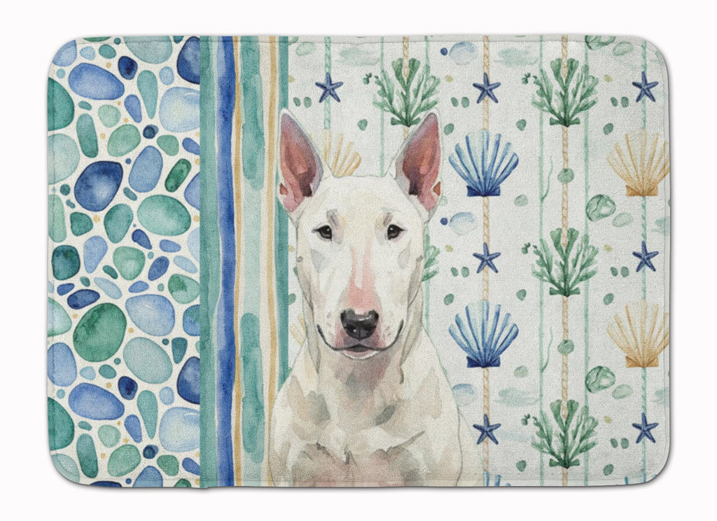 White Bull Terrier Coastal Sea Glass Memory Foam Kitchen Mat Machine Washable Anti-Fatigue Cushion Comfort Bath or Kitchen Rug