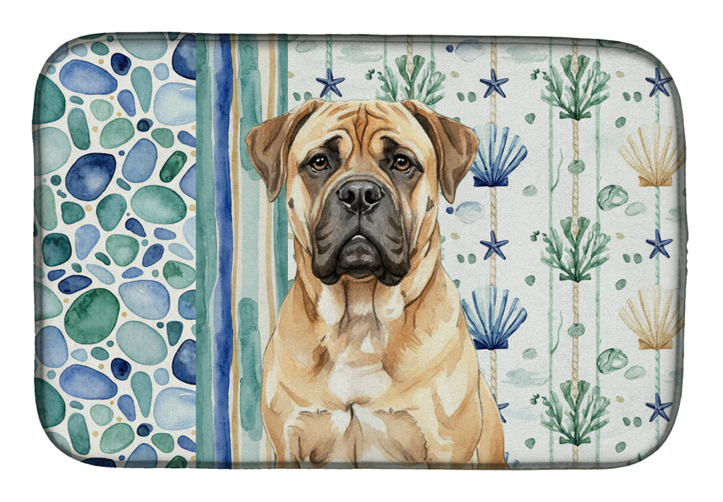 Bullmastiff Coastal Sea Glass Dish Drying Mat Absorbent Dish Drying Mat Pad for Kitchen Counter Dish Drainer Mat for Countertop, 14 x 21", Multicolor