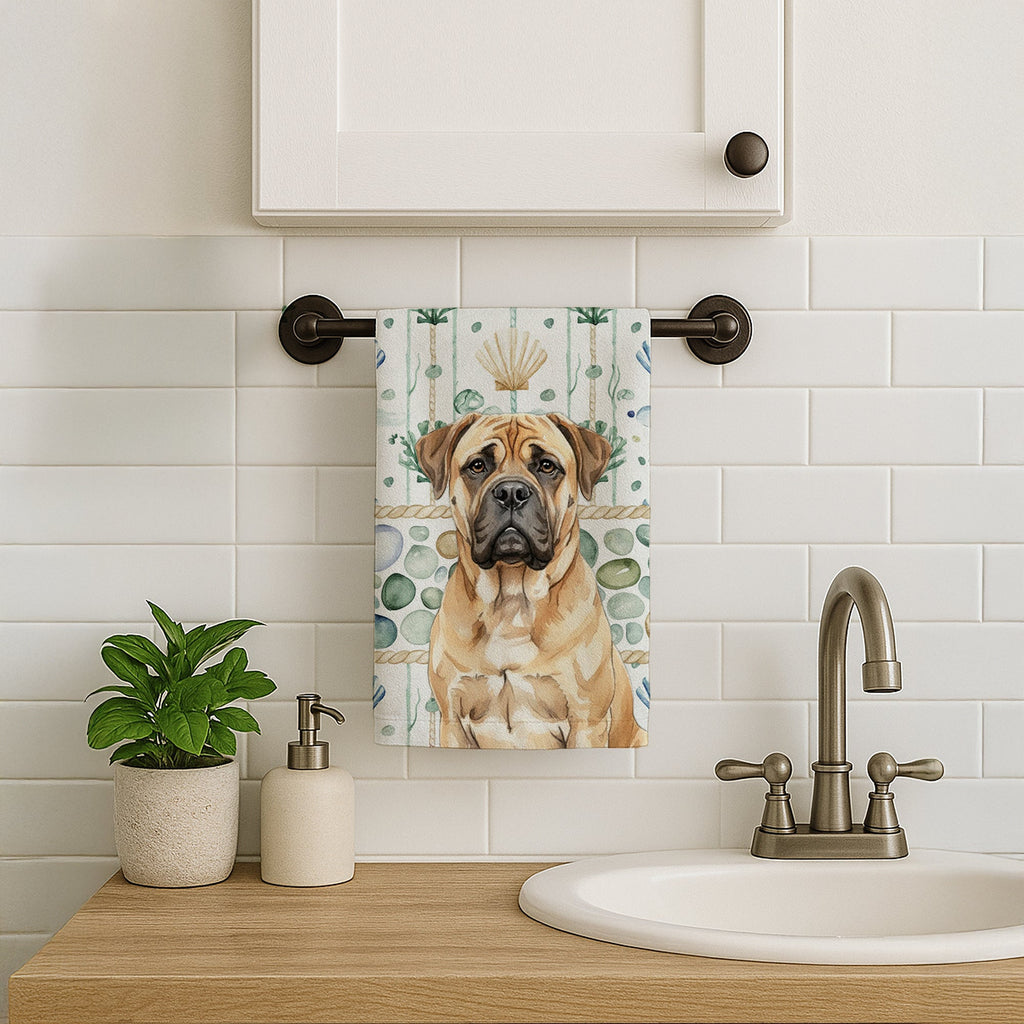 Bullmastiff Coastal Sea Glass Kitchen Towel Velour Plush Front and Cotton Loop Back Machine Washable