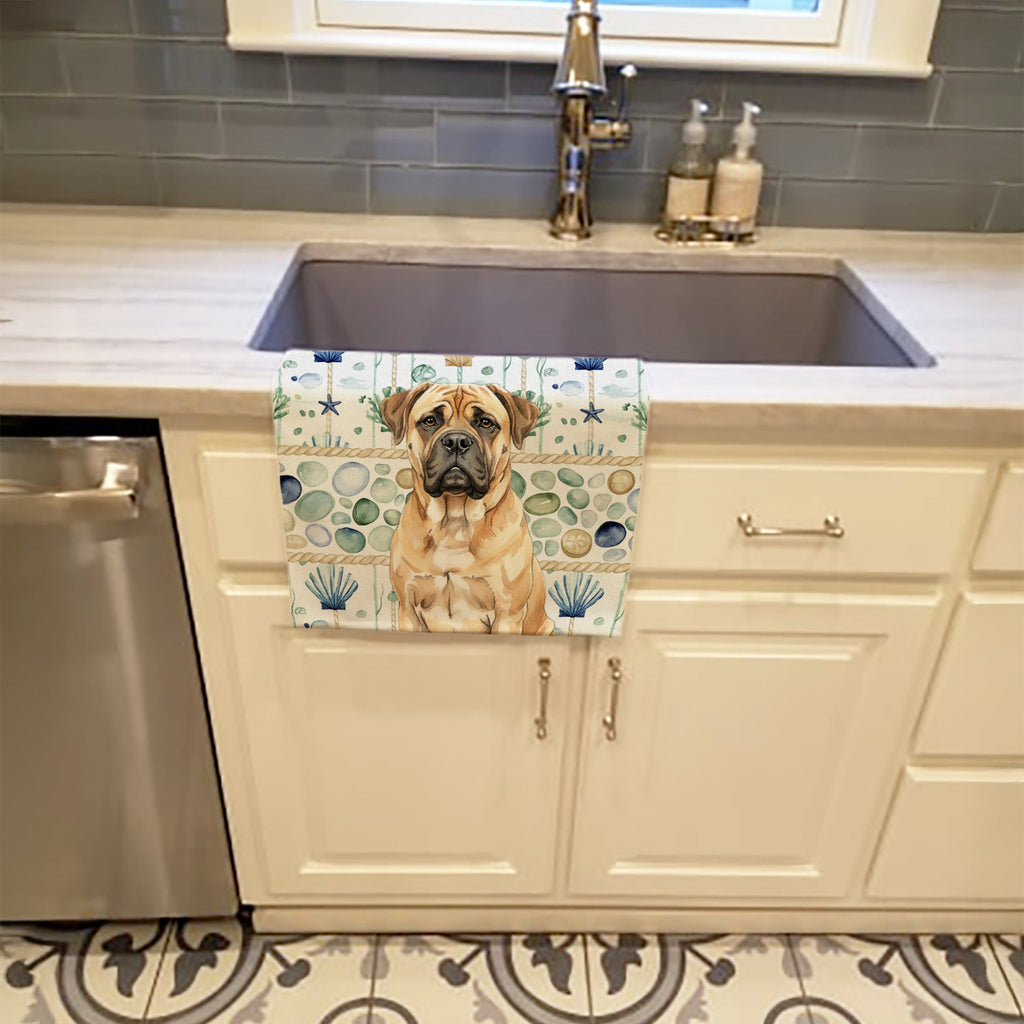 Bullmastiff Coastal Sea Glass Kitchen Towel Velour Plush Front and Cotton Loop Back Machine Washable