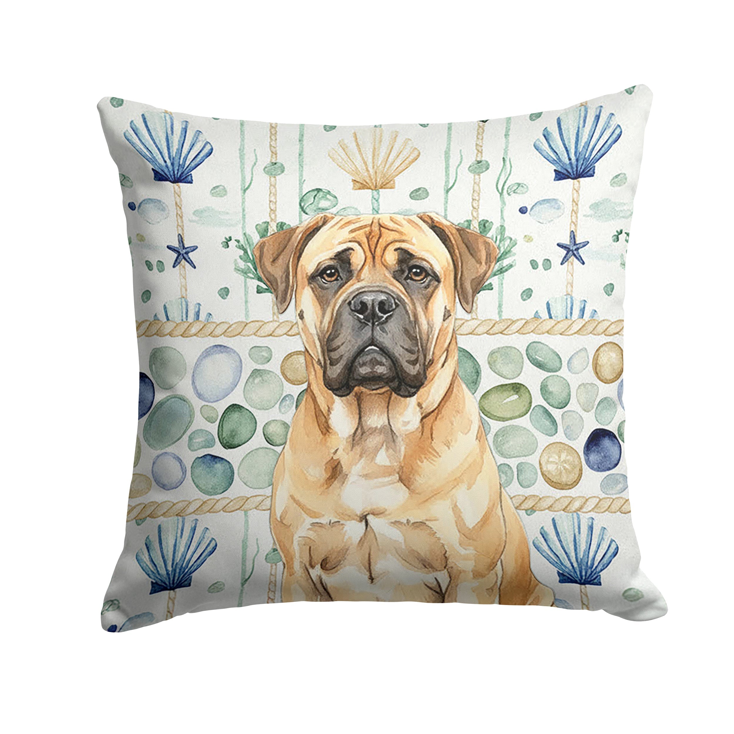 Bullmastiff Coastal Sea Glass Decorative Throw Pillow 18x18 Indoor Outdoor Accent Cushion, Fabric Cover with Insert for Sofa, Bed, Porch & Living Room