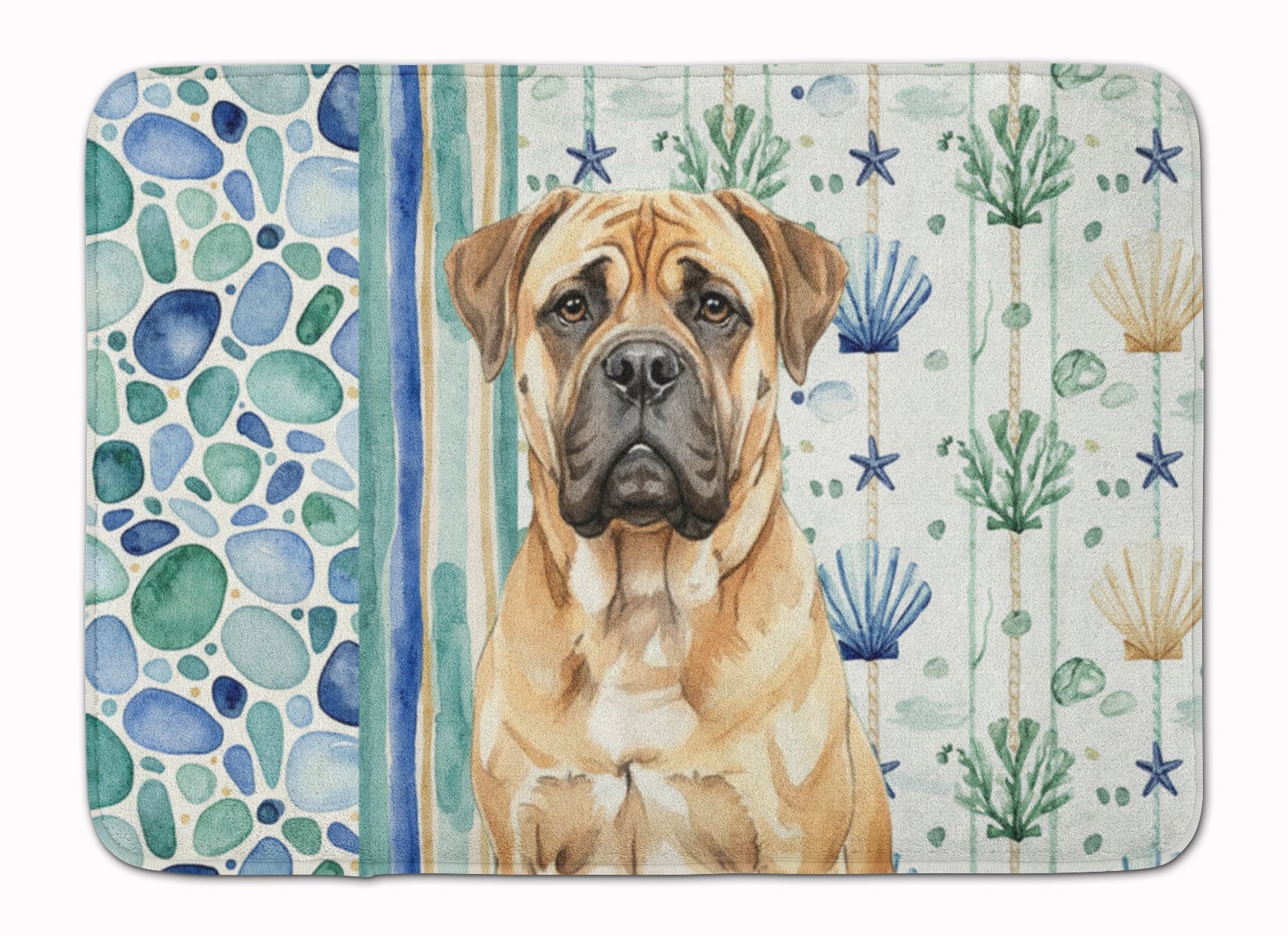 Bullmastiff Coastal Sea Glass Memory Foam Kitchen Mat Machine Washable Anti-Fatigue Cushion Comfort Bath or Kitchen Rug