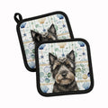 Black Cairn Terrier Coastal Sea Glass Pot Holder Set of 2 Heat Resistant Quilted Hot Pads 7.5 x 7.5 Inch, Insulated Kitchen Trivets for Cooking & Baking