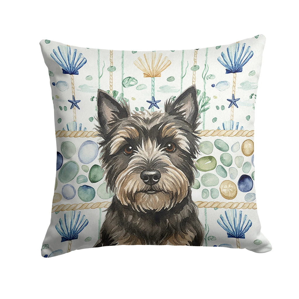 Black Cairn Terrier Coastal Sea Glass Decorative Throw Pillow 14x14 Indoor Outdoor Accent Cushion, Fabric Cover with Insert for Sofa, Bed, Porch & Living Room