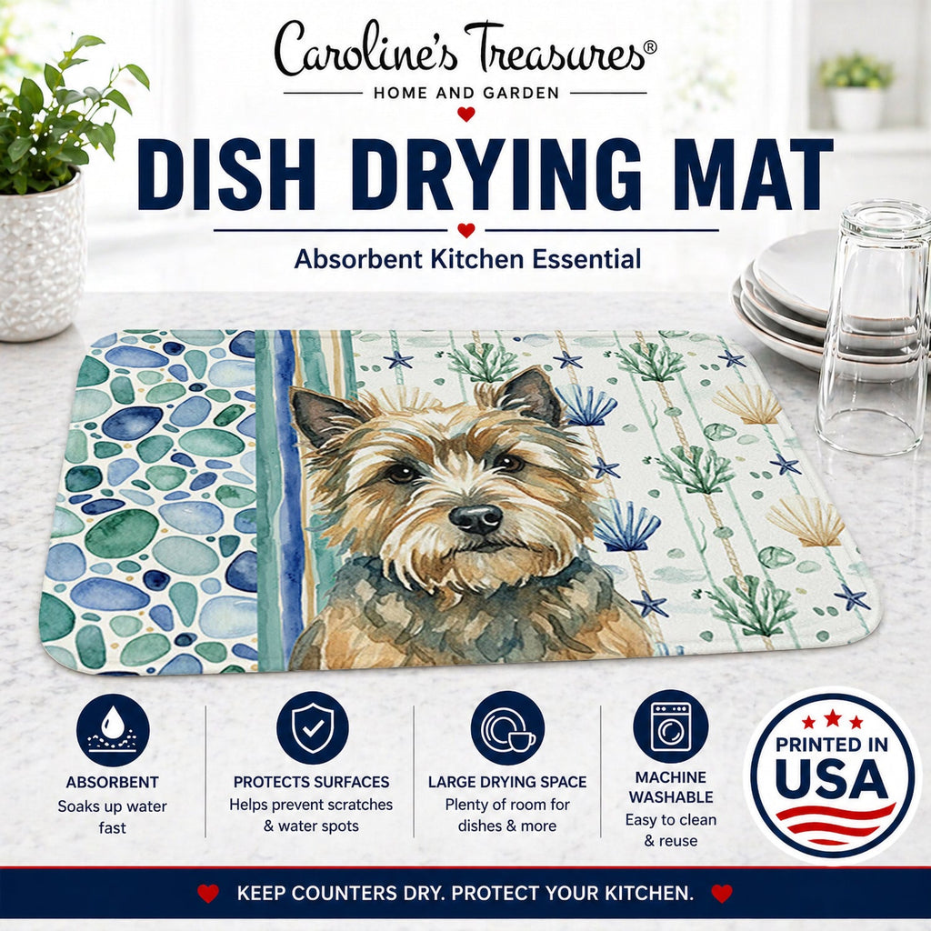 Cairn Terrier Coastal Sea Glass Dish Drying Mat Absorbent Dish Drying Mat Pad for Kitchen Counter Dish Drainer Mat for Countertop, 14 x 21", Multicolor