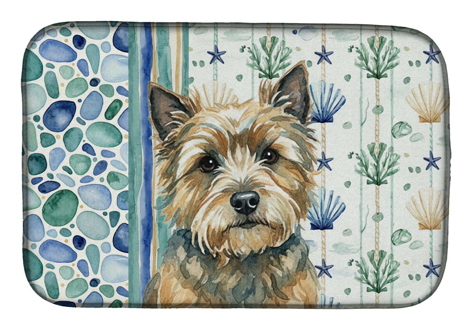 Cairn Terrier Coastal Sea Glass Dish Drying Mat Absorbent Dish Drying Mat Pad for Kitchen Counter Dish Drainer Mat for Countertop, 14 x 21", Multicolor