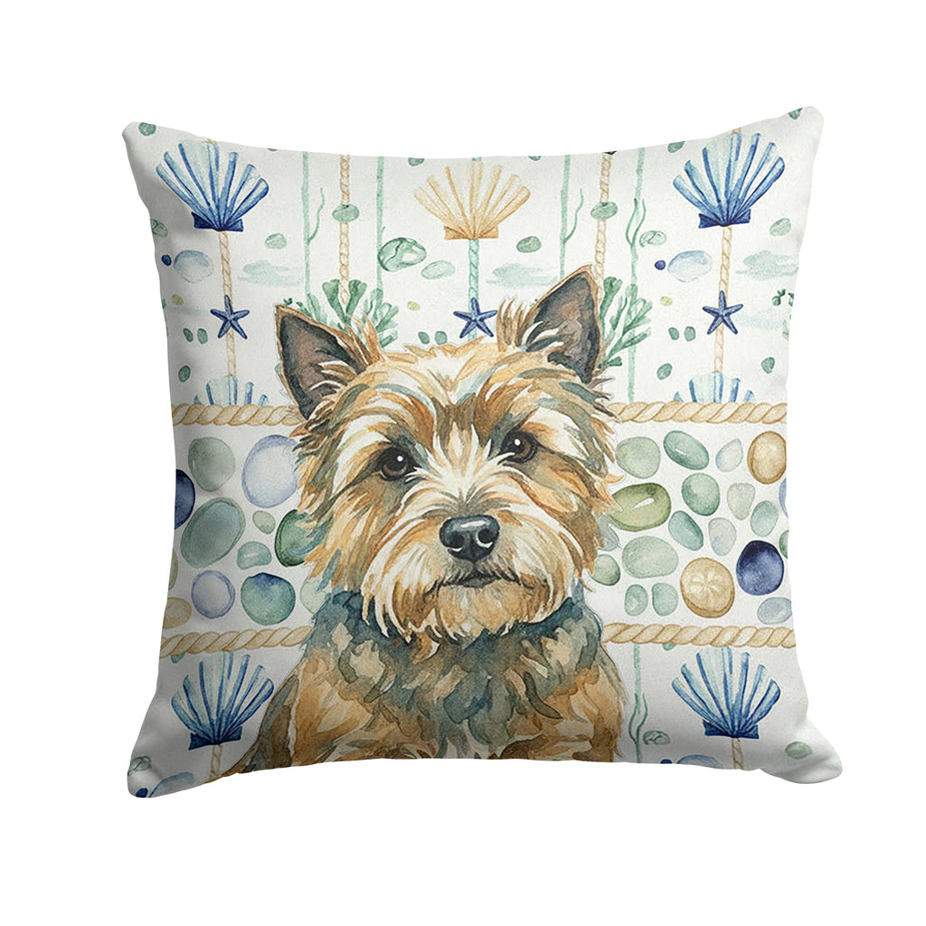 Cairn Terrier Coastal Sea Glass Decorative Throw Pillow 14x14 Indoor Outdoor Accent Cushion, Fabric Cover with Insert for Sofa, Bed, Porch & Living Room