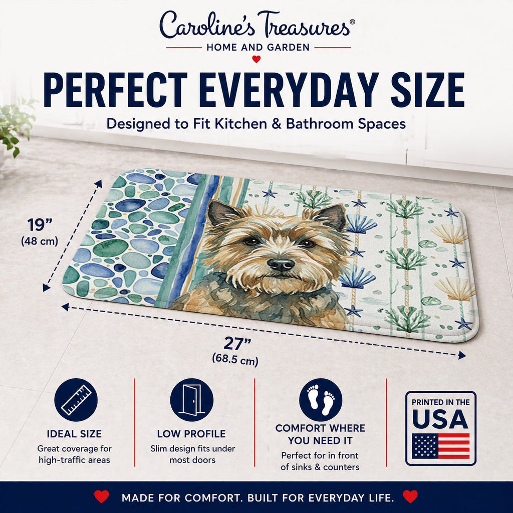 Cairn Terrier Coastal Sea Glass Memory Foam Kitchen Mat Machine Washable Anti-Fatigue Cushion Comfort Bath or Kitchen Rug