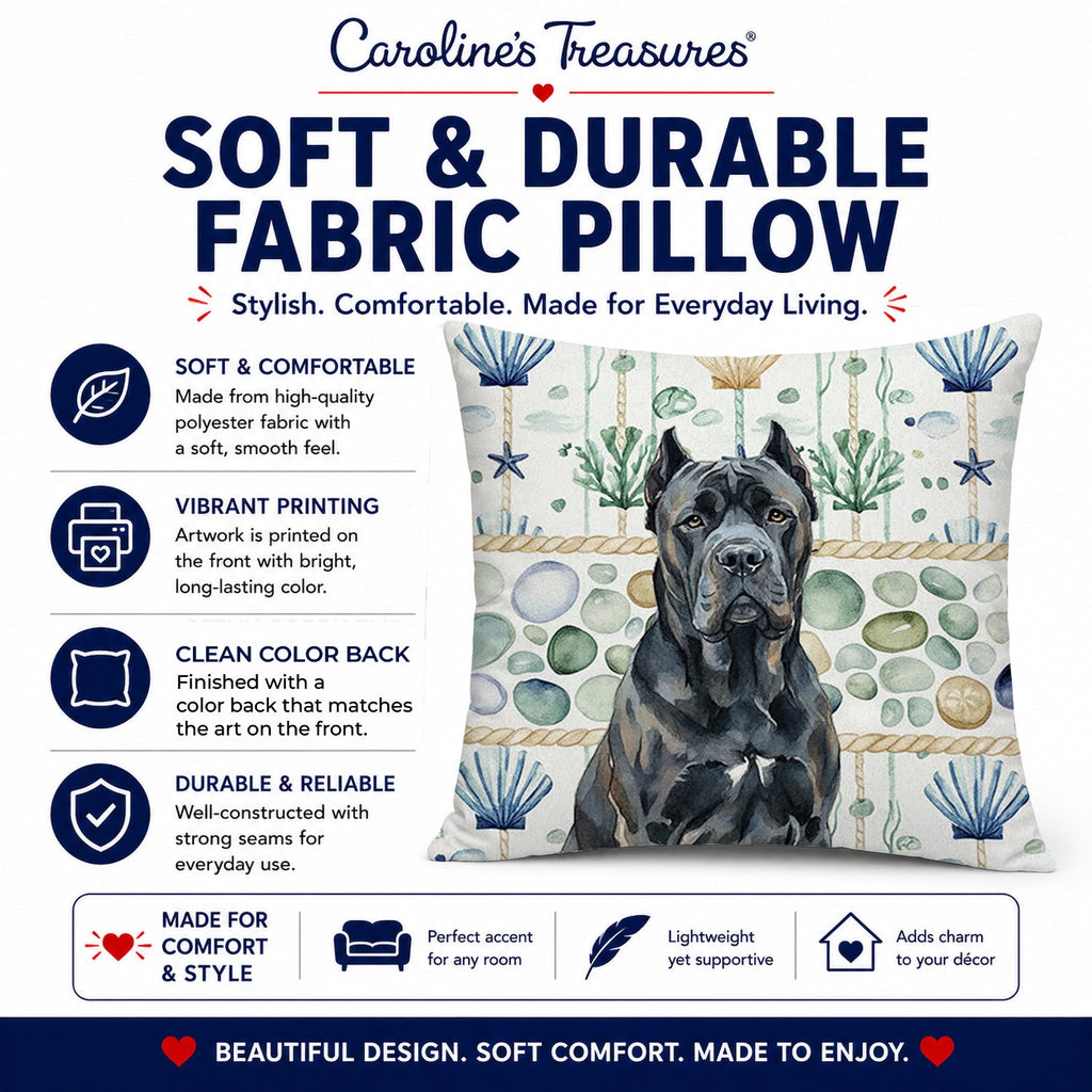 Cane Corso Coastal Sea Glass Decorative Throw Pillow 14x14 Indoor Outdoor Accent Cushion, Fabric Cover with Insert for Sofa, Bed, Porch & Living Room