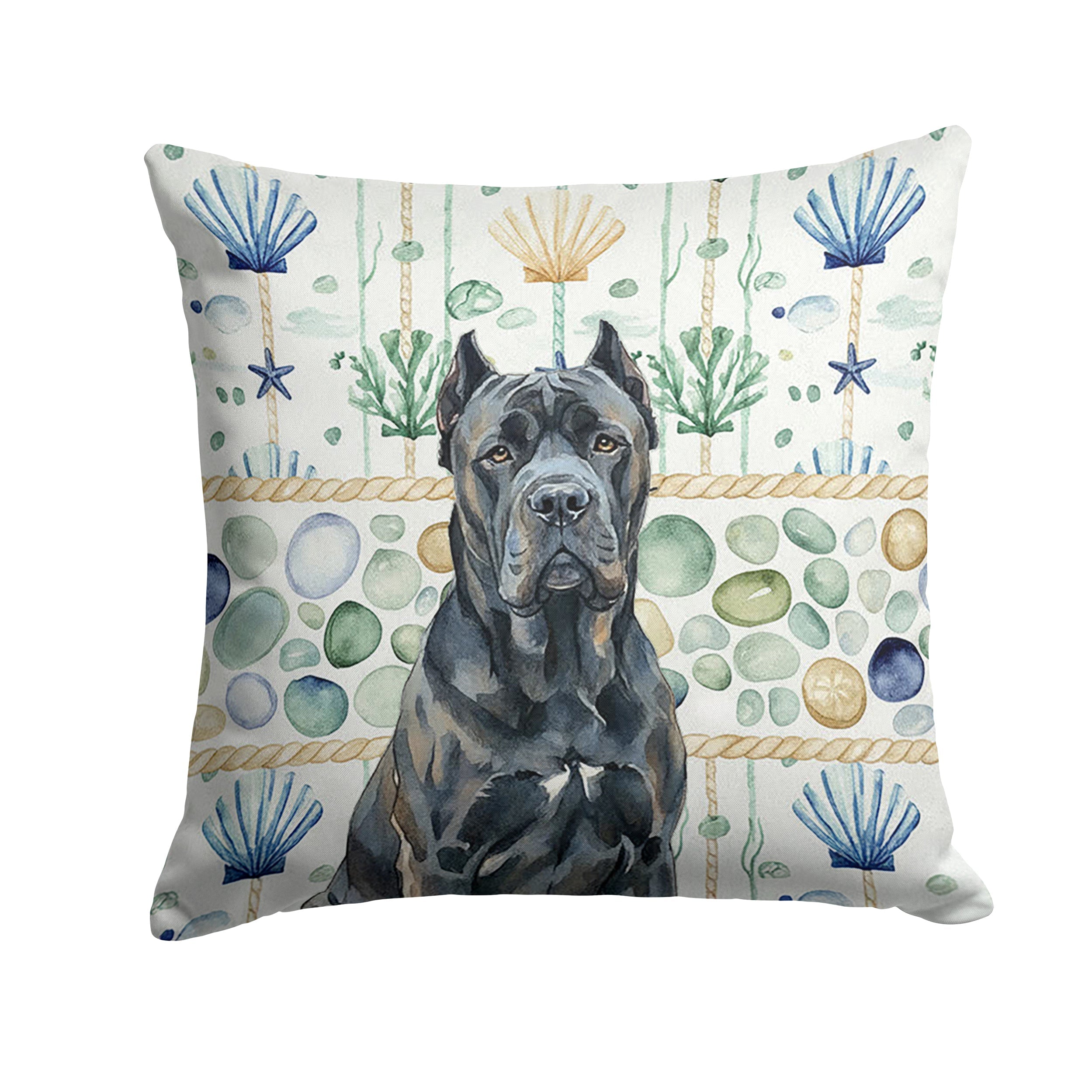 Cane Corso Coastal Sea Glass Decorative Throw Pillow 14x14 Indoor Outdoor Accent Cushion, Fabric Cover with Insert for Sofa, Bed, Porch & Living Room