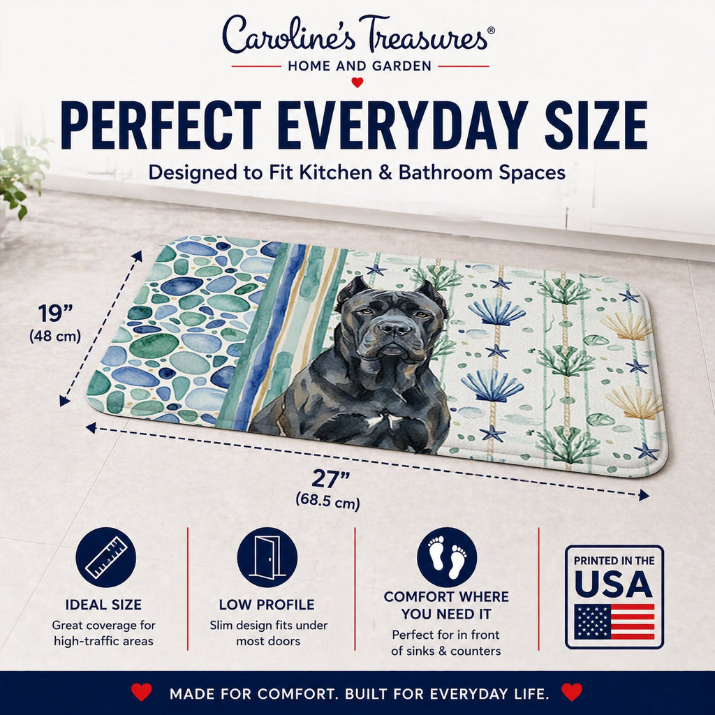 Cane Corso Coastal Sea Glass Memory Foam Kitchen Mat Machine Washable Anti-Fatigue Cushion Comfort Bath or Kitchen Rug
