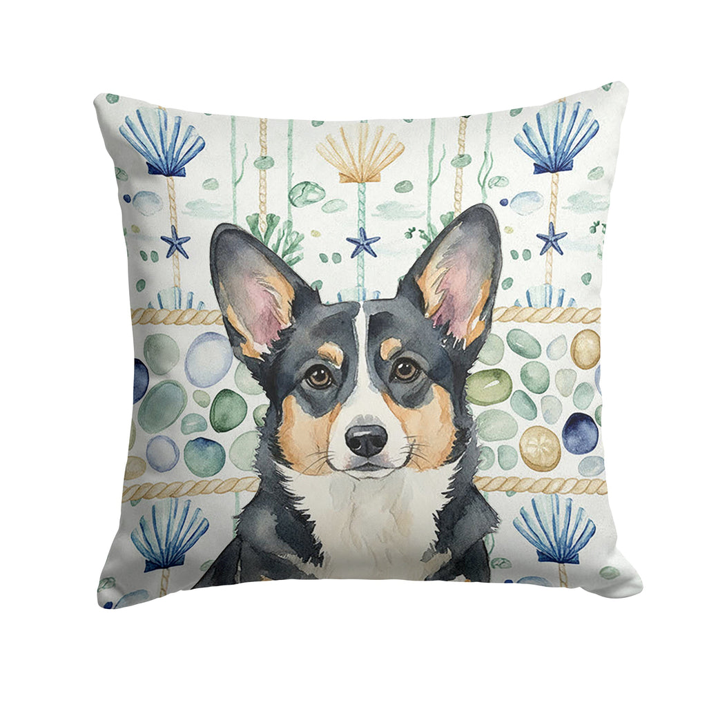 Black and White Cardigan Welsh Corgi Coastal Sea Glass Decorative Throw Pillow 18x18 Indoor Outdoor Accent Cushion, Fabric Cover with Insert for Sofa, Bed, Porch & Living Room