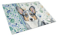 Blue Merle Cardigan Welsh Corgi Coastal Sea Glass Cutting Board Tempered Glass Kitchen Cutting Surface, Heat Resistant Chopping, Non-Slip Feet, Food Prep & Serving