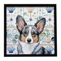 Blue Merle Cardigan Welsh Corgi Coastal Sea Glass Framed Metal Print Bathroom, Kitchen, Office, Home Decor Wall Art Ready to Hang, Square, 8X8