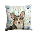 Brindle Cardigan Welsh Corgi Coastal Sea Glass Decorative Throw Pillow 14x14 Indoor Outdoor Accent Cushion, Fabric Cover with Insert for Sofa, Bed, Porch & Living Room