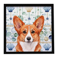 Red Cardigan Welsh Corgi Coastal Sea Glass Framed Metal Print Bathroom, Kitchen, Office, Home Decor Wall Art Ready to Hang, Square, 8X8