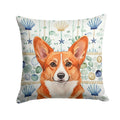 Red Cardigan Welsh Corgi Coastal Sea Glass Decorative Throw Pillow 14x14 Indoor Outdoor Accent Cushion, Fabric Cover with Insert for Sofa, Bed, Porch & Living Room