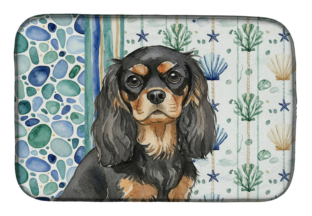 Black and Tan Cavalier Spaniel Coastal Sea Glass Dish Drying Mat Absorbent Dish Drying Mat Pad for Kitchen Counter Dish Drainer Mat for Countertop, 14 x 21", Multicolor
