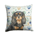 Black and Tan Cavalier Spaniel Coastal Sea Glass Decorative Throw Pillow 14x14 Indoor Outdoor Accent Cushion, Fabric Cover with Insert for Sofa, Bed, Porch & Living Room