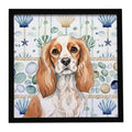 Blenheim Cavalier Spaniel Coastal Sea Glass Framed Metal Print Bathroom, Kitchen, Office, Home Decor Wall Art Ready to Hang, Square, 8X8