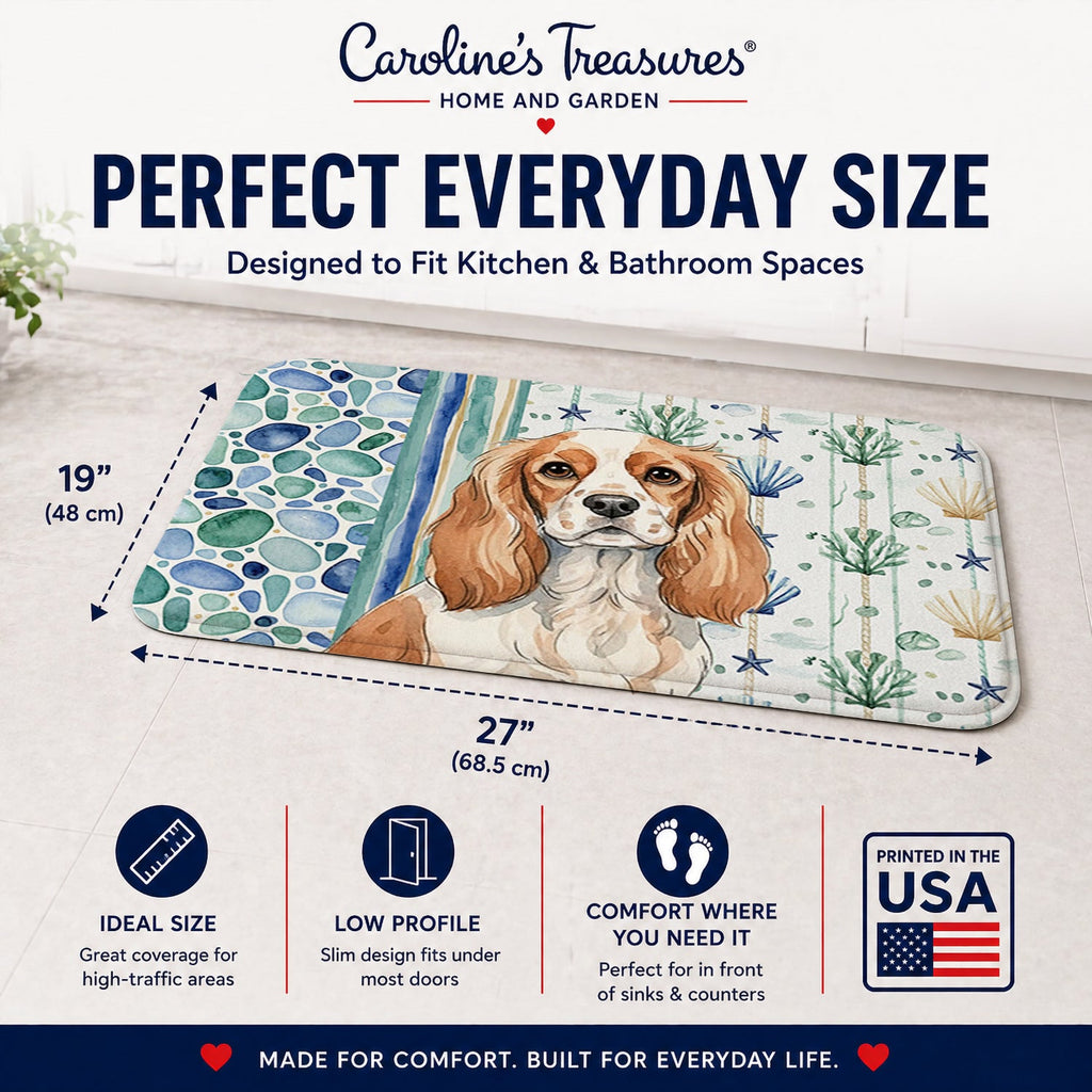 Blenheim Cavalier Spaniel Coastal Sea Glass Memory Foam Kitchen Mat Machine Washable Anti-Fatigue Cushion Comfort Bath or Kitchen Rug