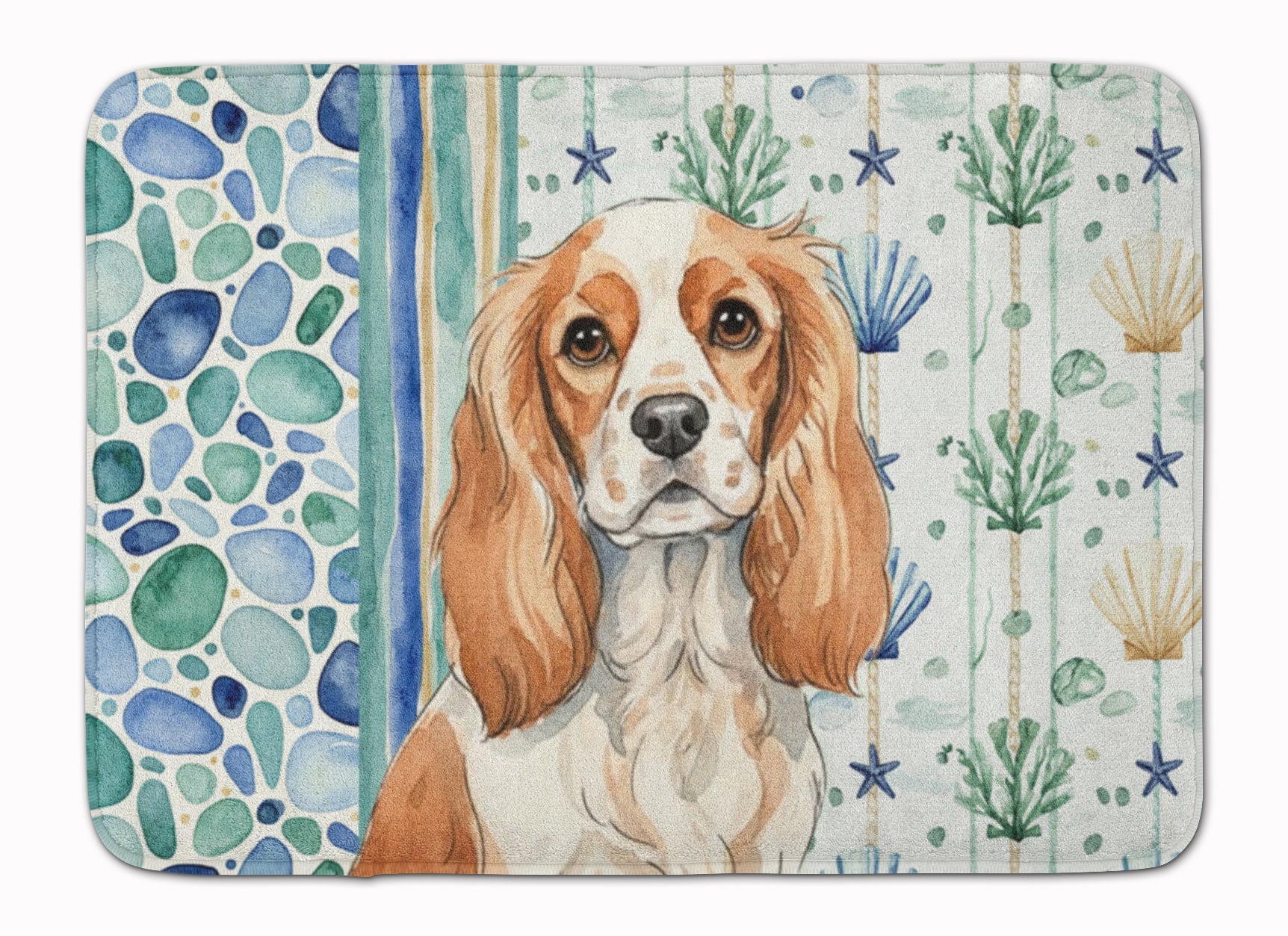 Blenheim Cavalier Spaniel Coastal Sea Glass Memory Foam Kitchen Mat Machine Washable Anti-Fatigue Cushion Comfort Bath or Kitchen Rug